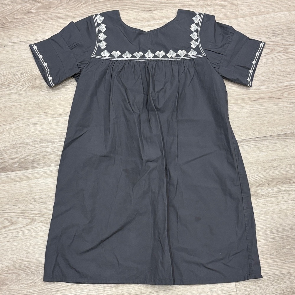 Bonpoint Black Dress with White Geometric Embroidery
